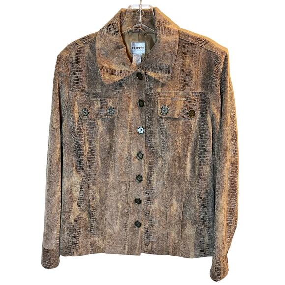 Chico's Jackets & Blazers - Chico's, Snake Skin Print Brown Gold Jacket, Buttons, sz 1